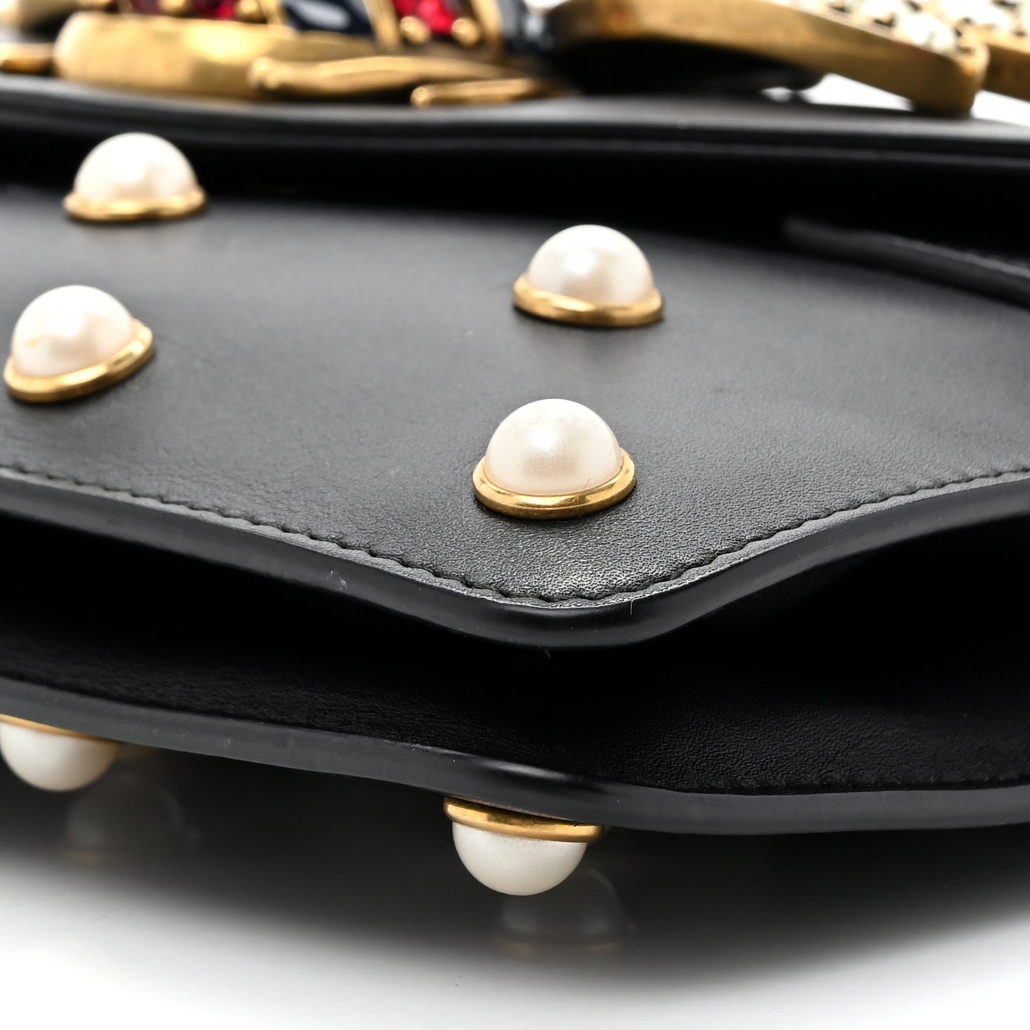 Nappa Pearl Studded Mini Queen Margaret Broadway Shoulder Bag Black