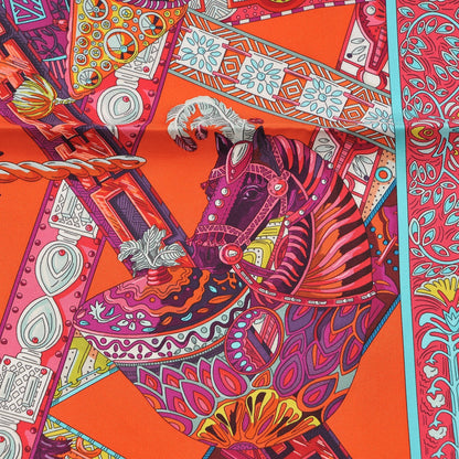 Hermes Silk Le Songe De La Licorne Scarf 90 Roes Indiene Capucine Violet 7 of 8