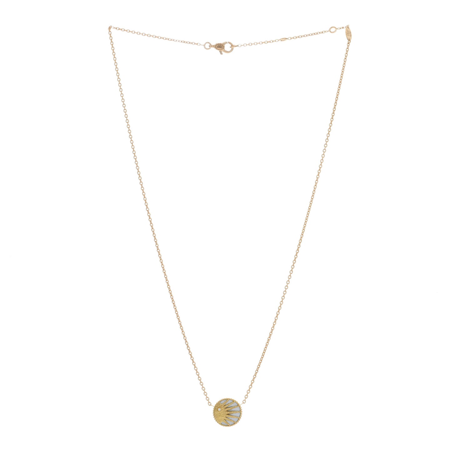 18K Yellow Gold Platinum Black Onyx Mother of Pearl Diamond Rose Celeste Pendant Necklace