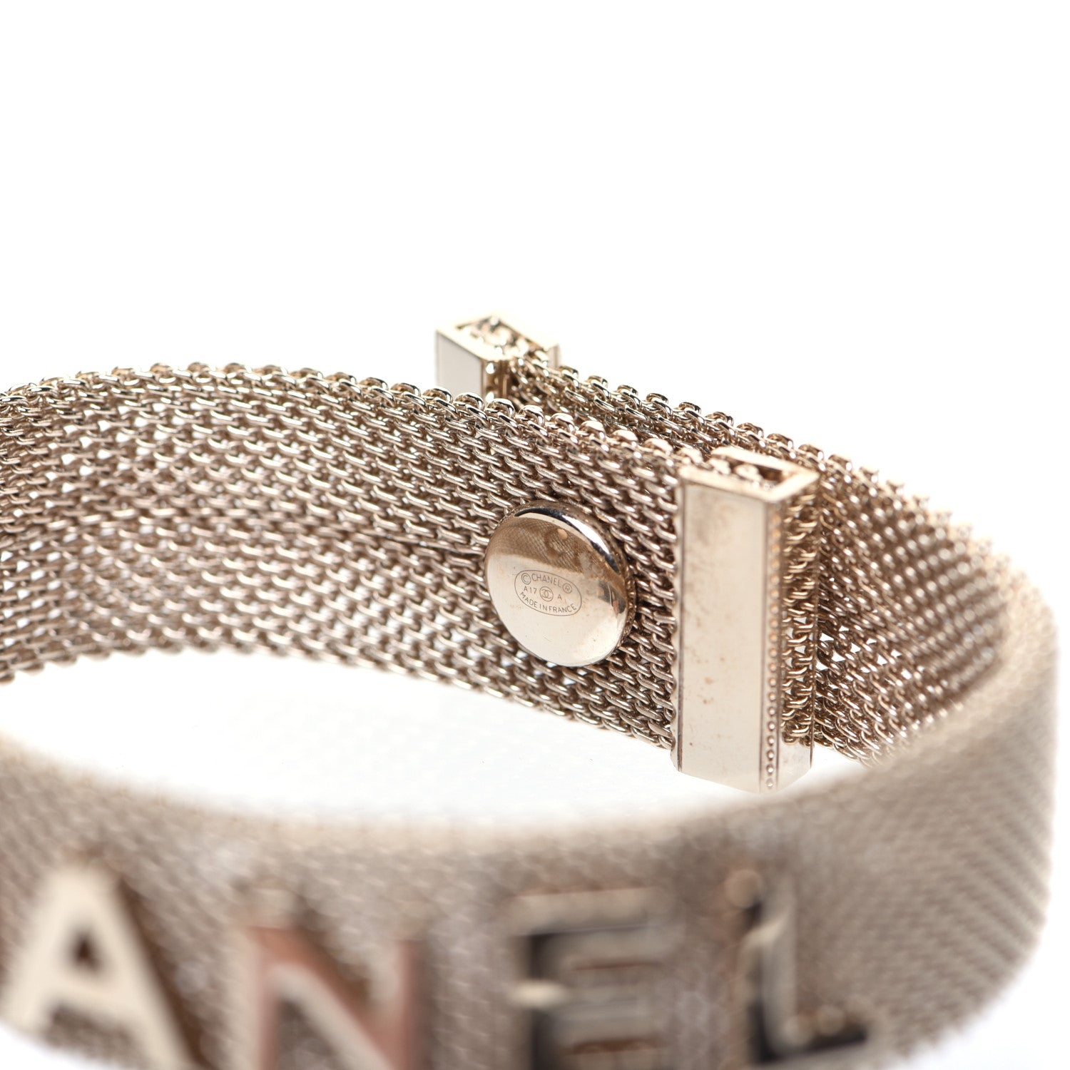 Chanel Metal Mesh Logo Bracelet Gold 4 of 9