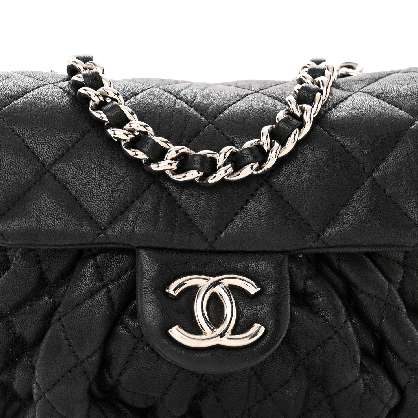 Washed Lambskin Quilted Mini Chain Around Flap Black