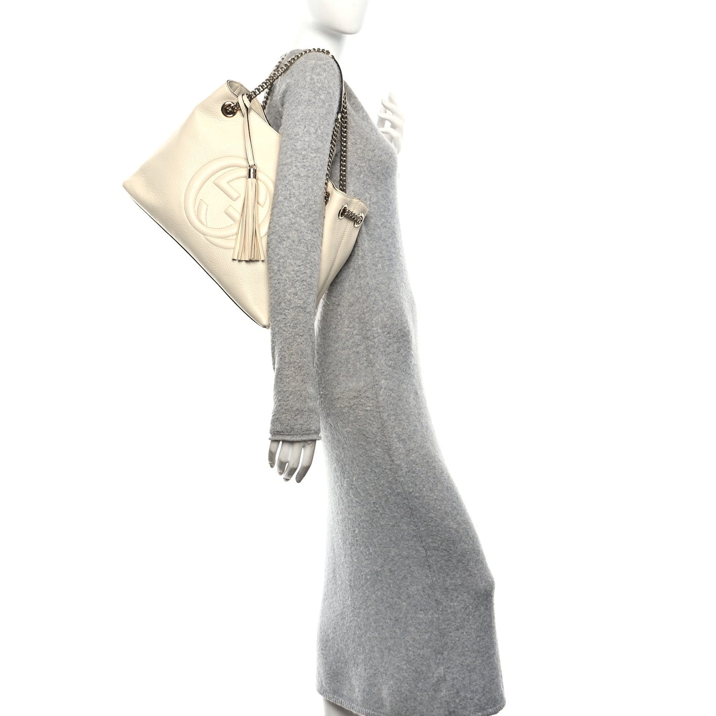 Pebbled Calfskin Medium Soho Chain Shoulder Bag Off White
