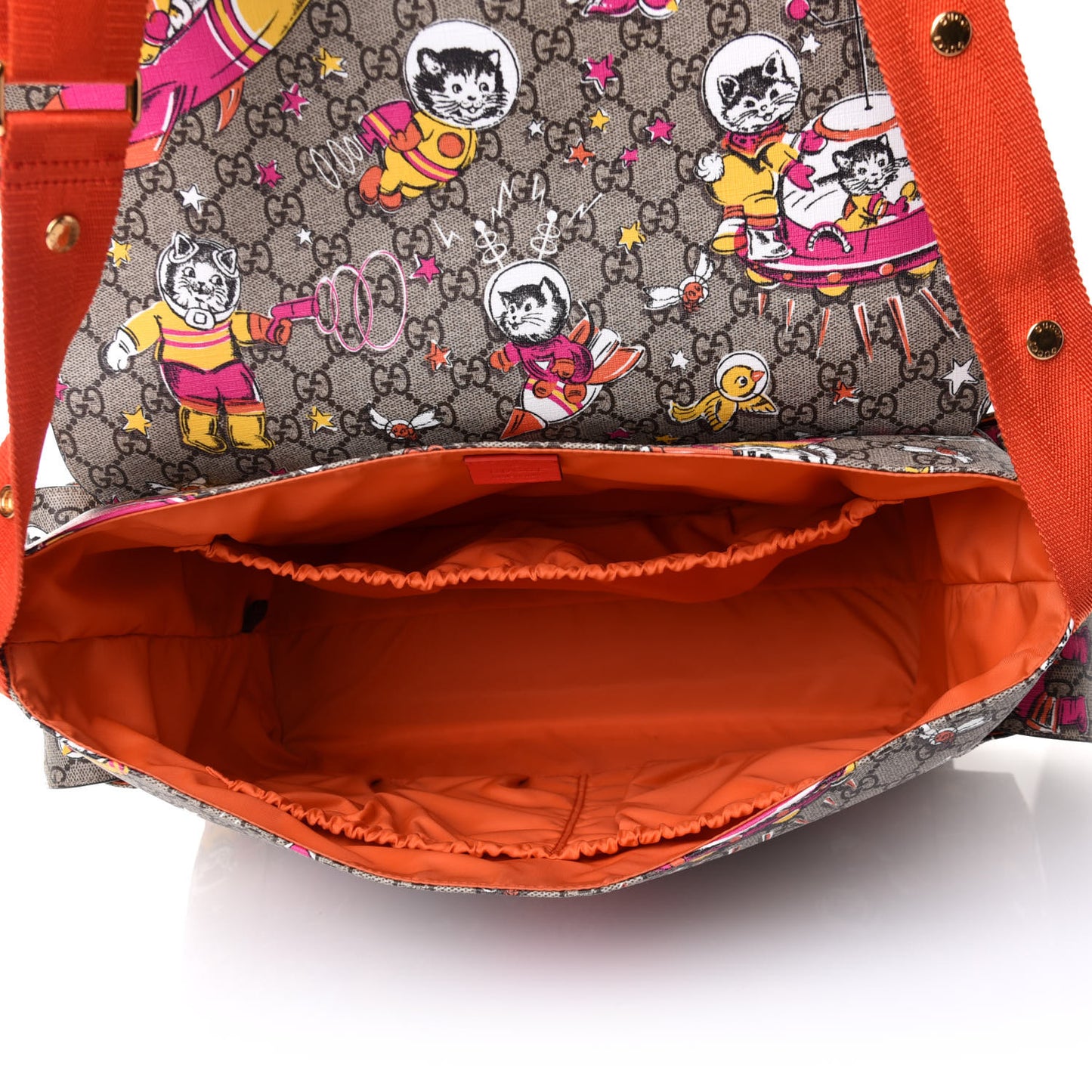 GG Supreme Monogram Space Cats Diaper Bag Orange