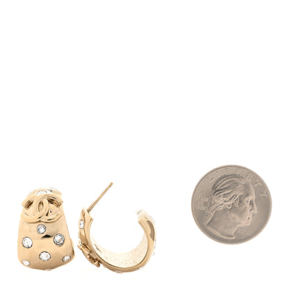 Chanel Metal Crystal CC Hoop Earrings Gold 2 of 4