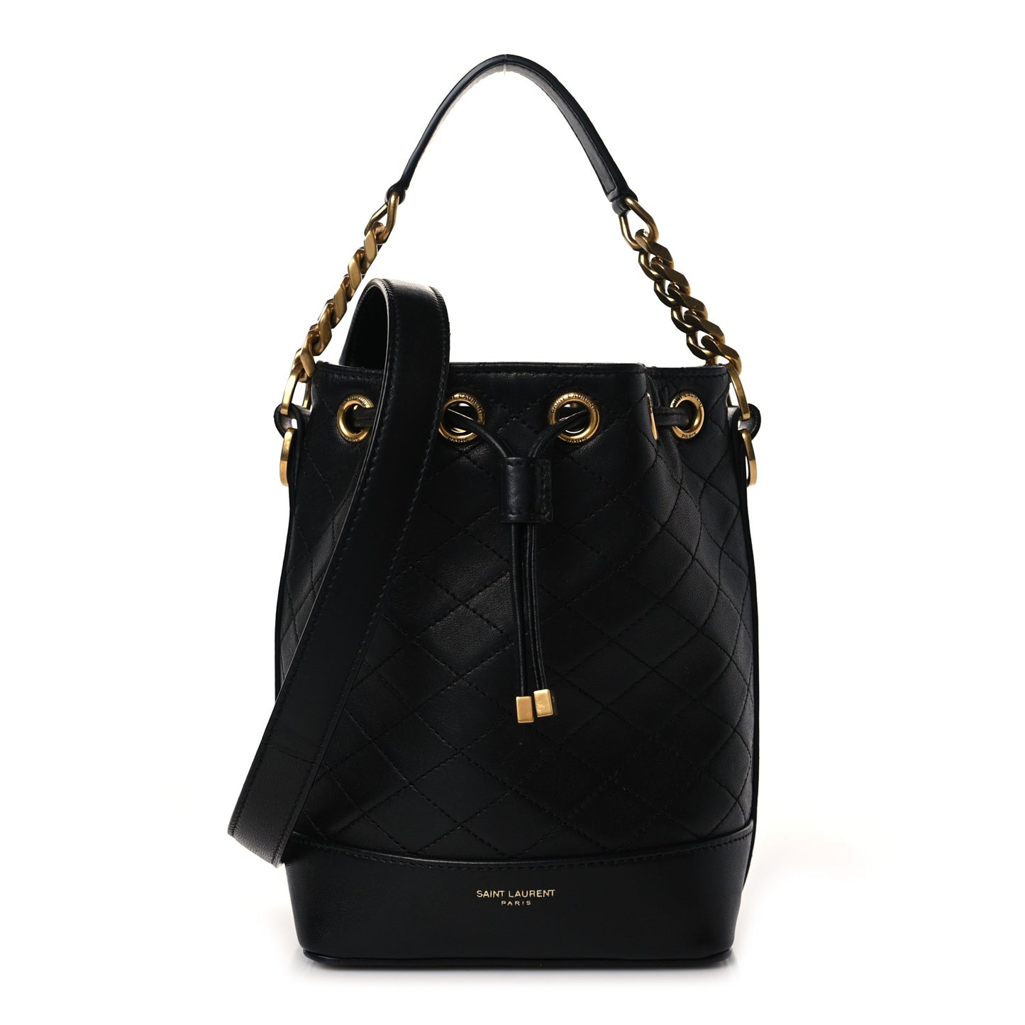 Lambskin Quilted Small Emmanuelle Bucket Bag Black