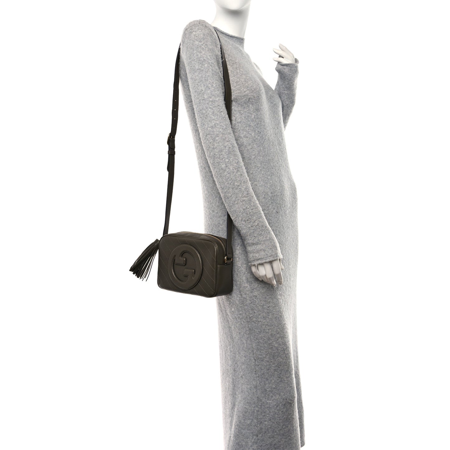 Sakai Be Green Calfskin Diagonal Stitched Small Blondie Shoulder Bag Craclet Brown