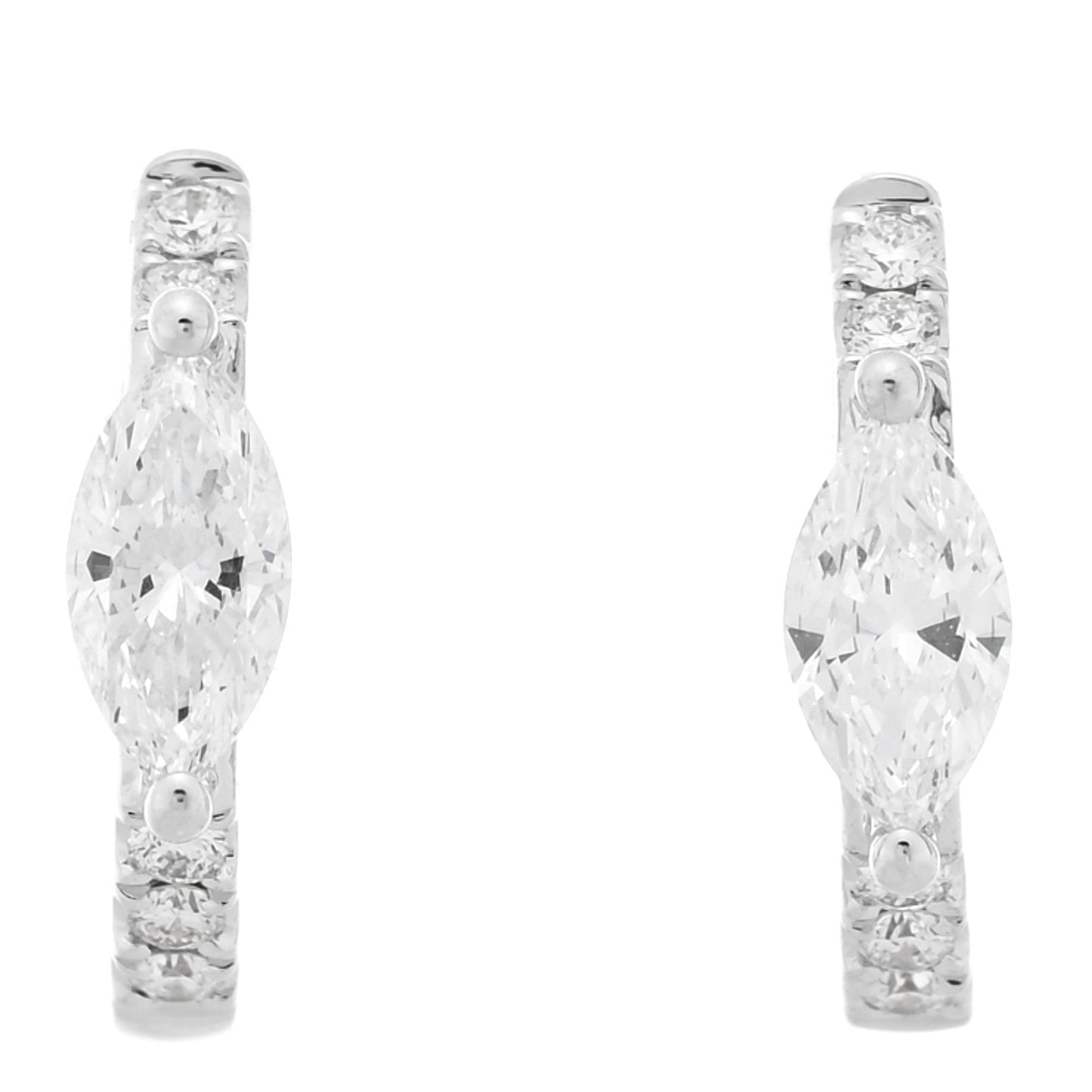 18K White Gold Diamond Marquise Center Huggie Earrings