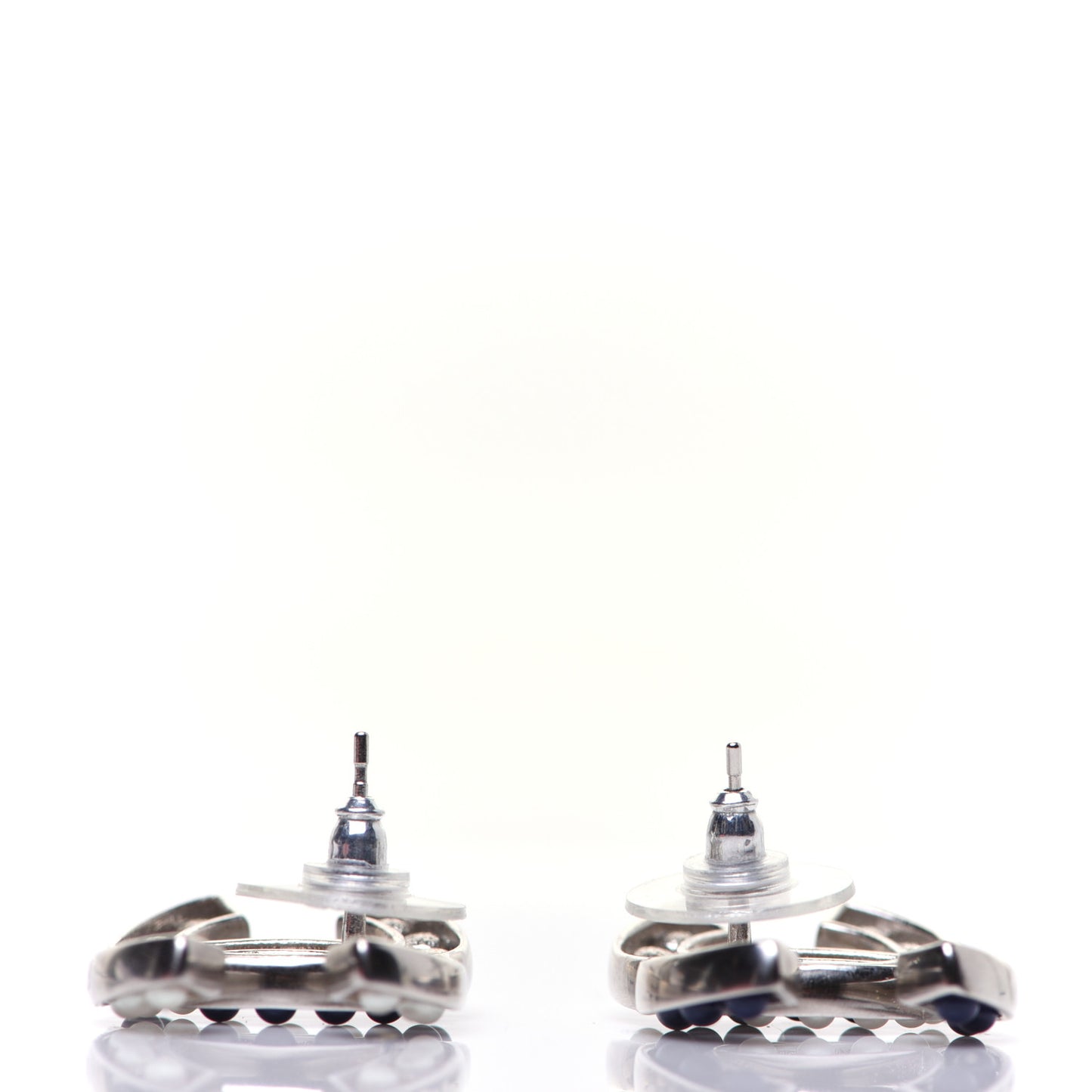 Pearl Beaded CC Earrings Silver White Blue