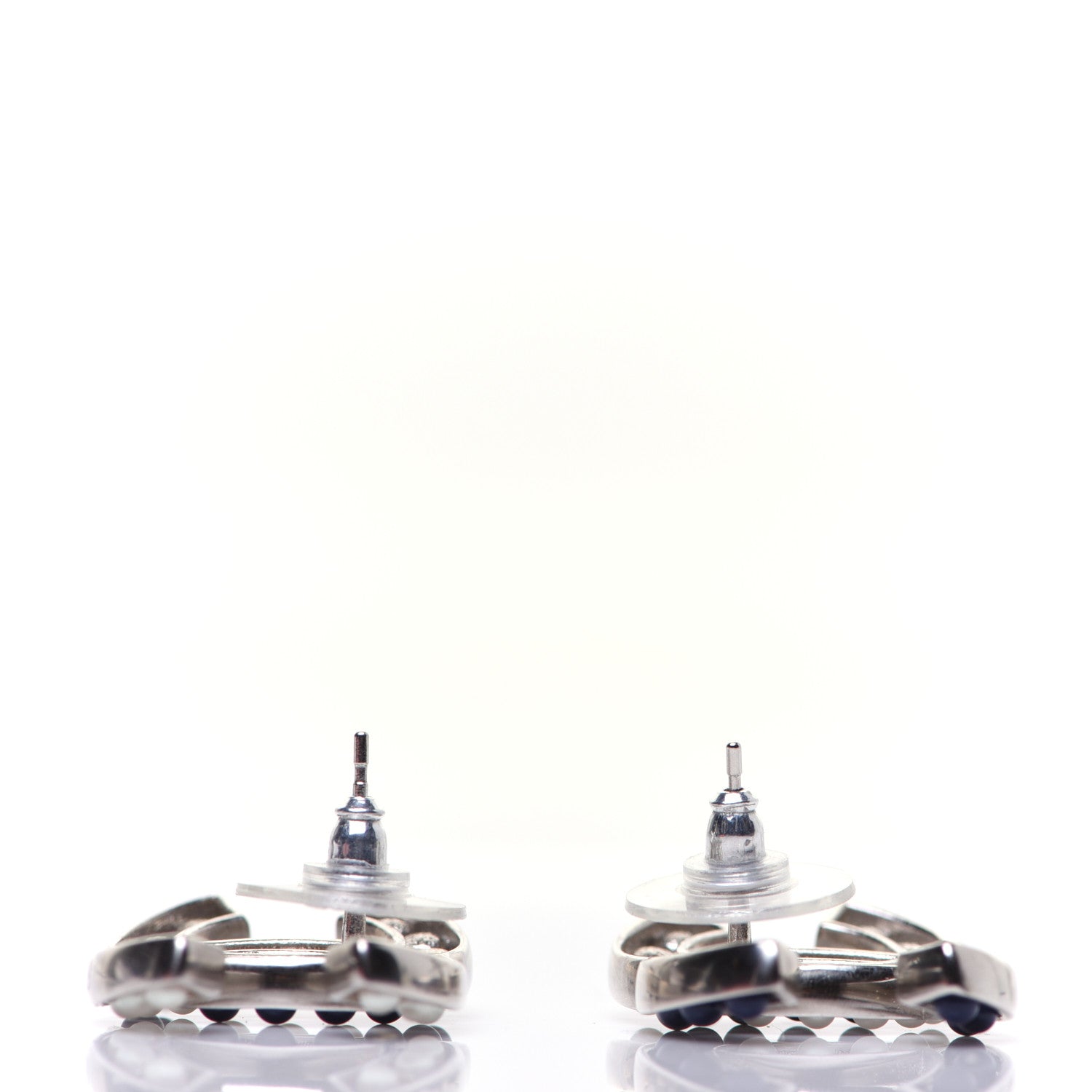 Chanel Pearl Beaded CC Earrings Silver White Blue 7 of 9