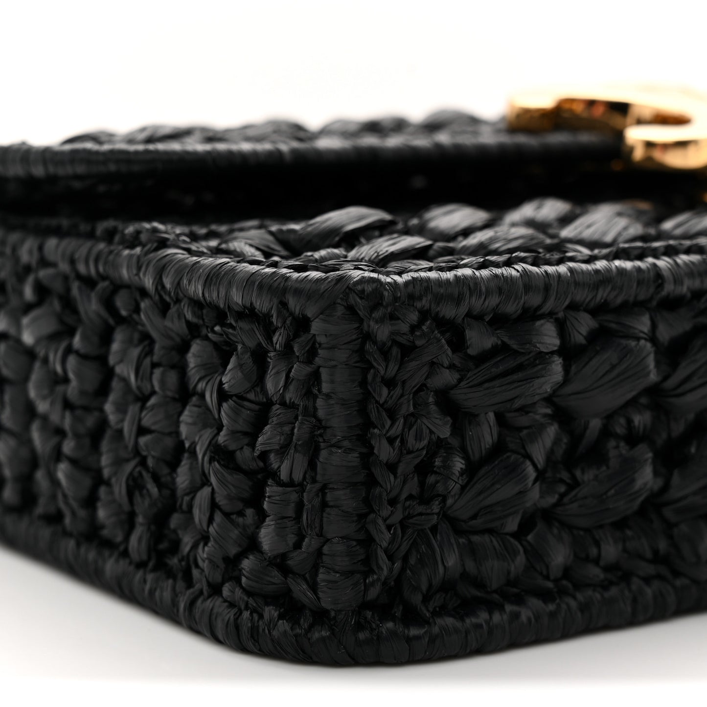 Raffia Effect Claude Chain Shoulder Bag Black