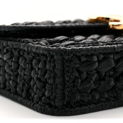 Celine Raffia Effect Claude Chain Shoulder Bag Black 9 of 10