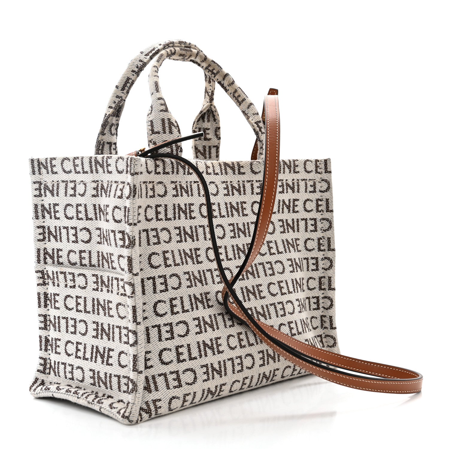 Celine Canvas Calfskin All Over Print Small Cabas Thais White Tan 3 of 11