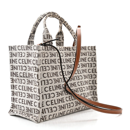 Celine Canvas Calfskin All Over Print Small Cabas Thais White Tan 3 of 11