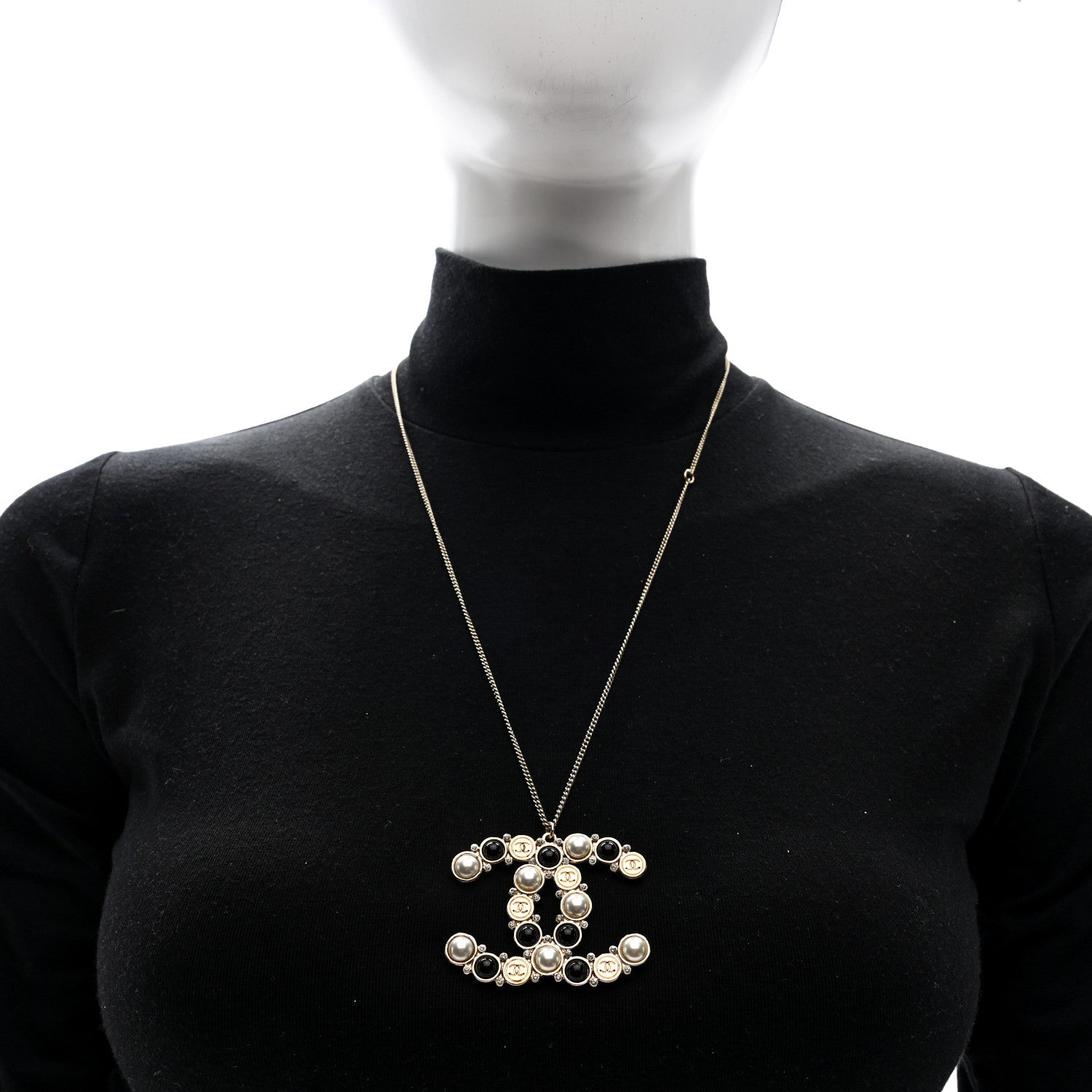 Chanel Crystal Pearl CC Chain Necklace Gold Black 2 of 4