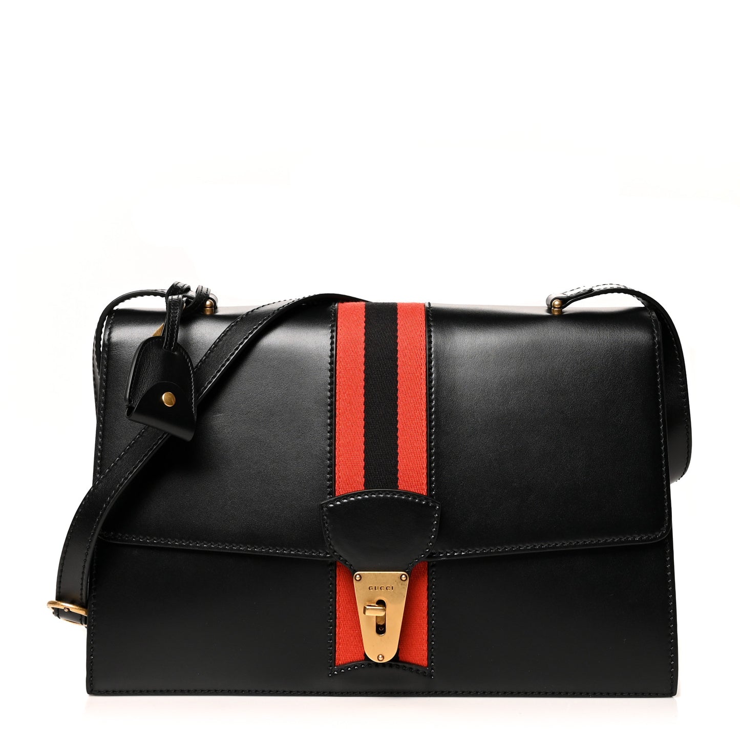 Calfskin Web Turn Lock Shoulder Bag Black