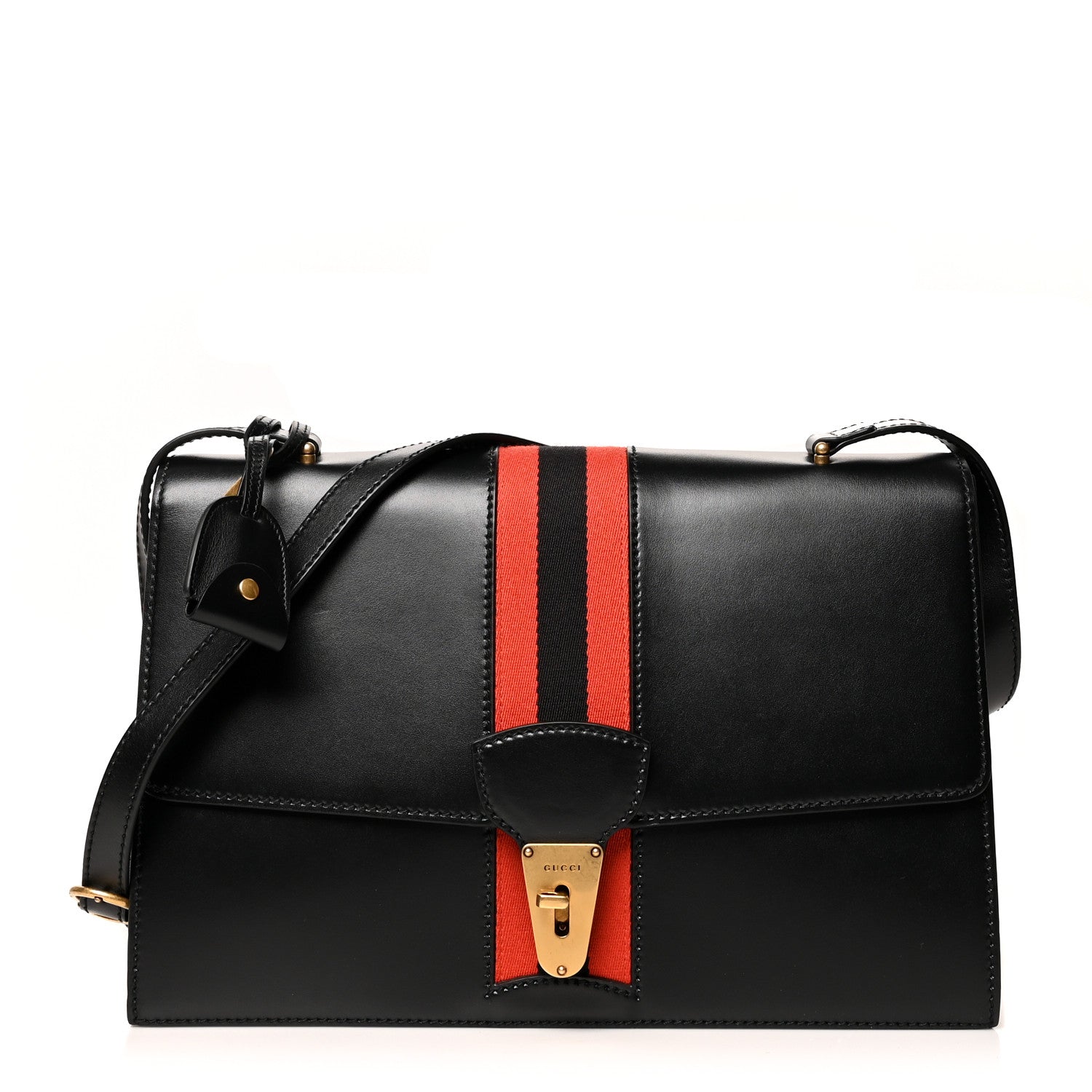 Gucci Calfskin Web Turn Lock Shoulder Bag Black 1 of 10