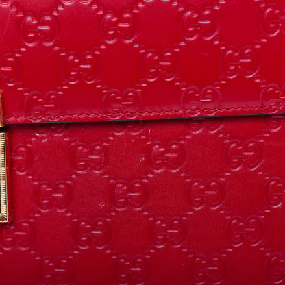 Gucci Guccissima Signature Medium Padlock Top Handle Bag Hibiscus Red 24 of 33