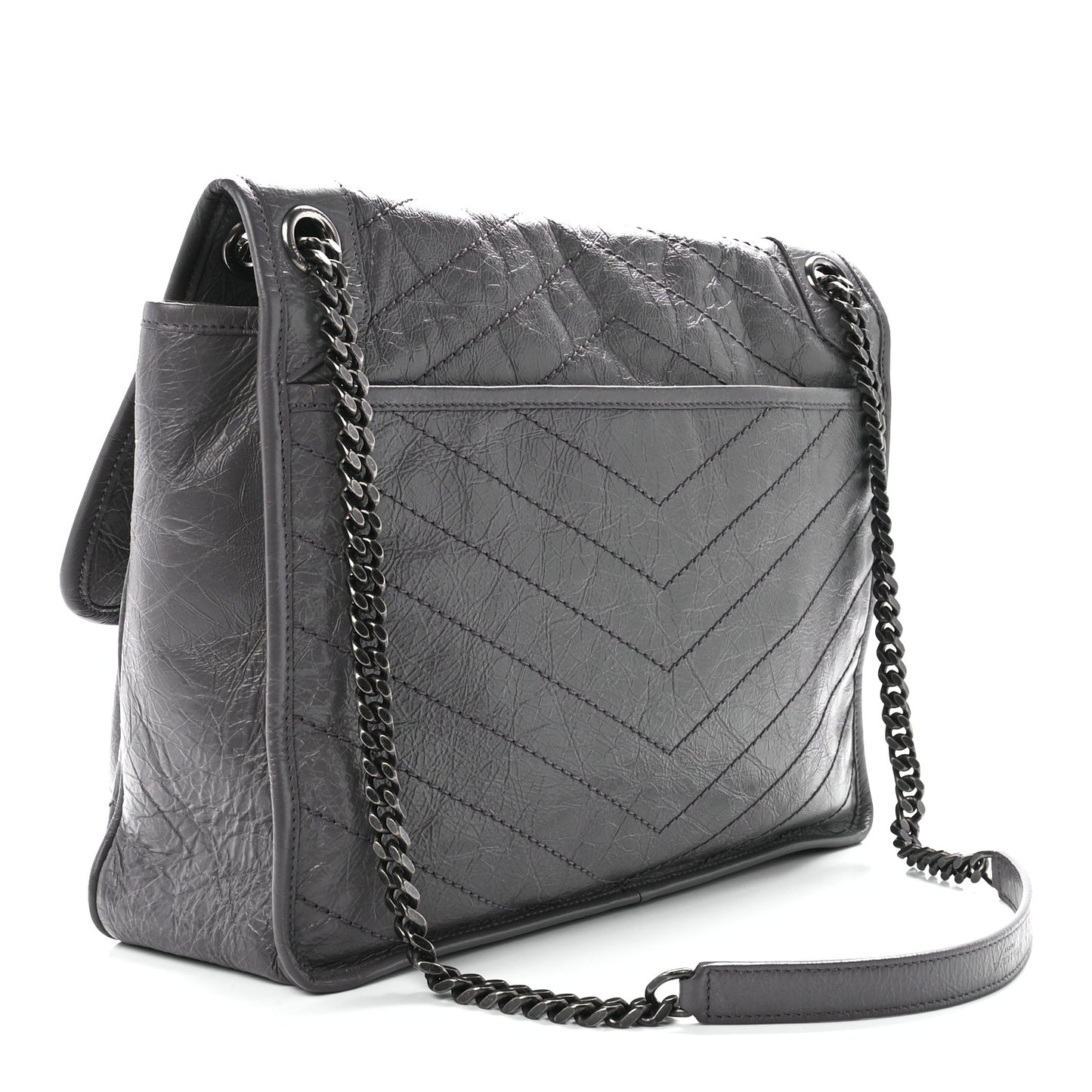 Crinkled Calfskin Matelasse Monogram Large Niki Chain Satchel Storm