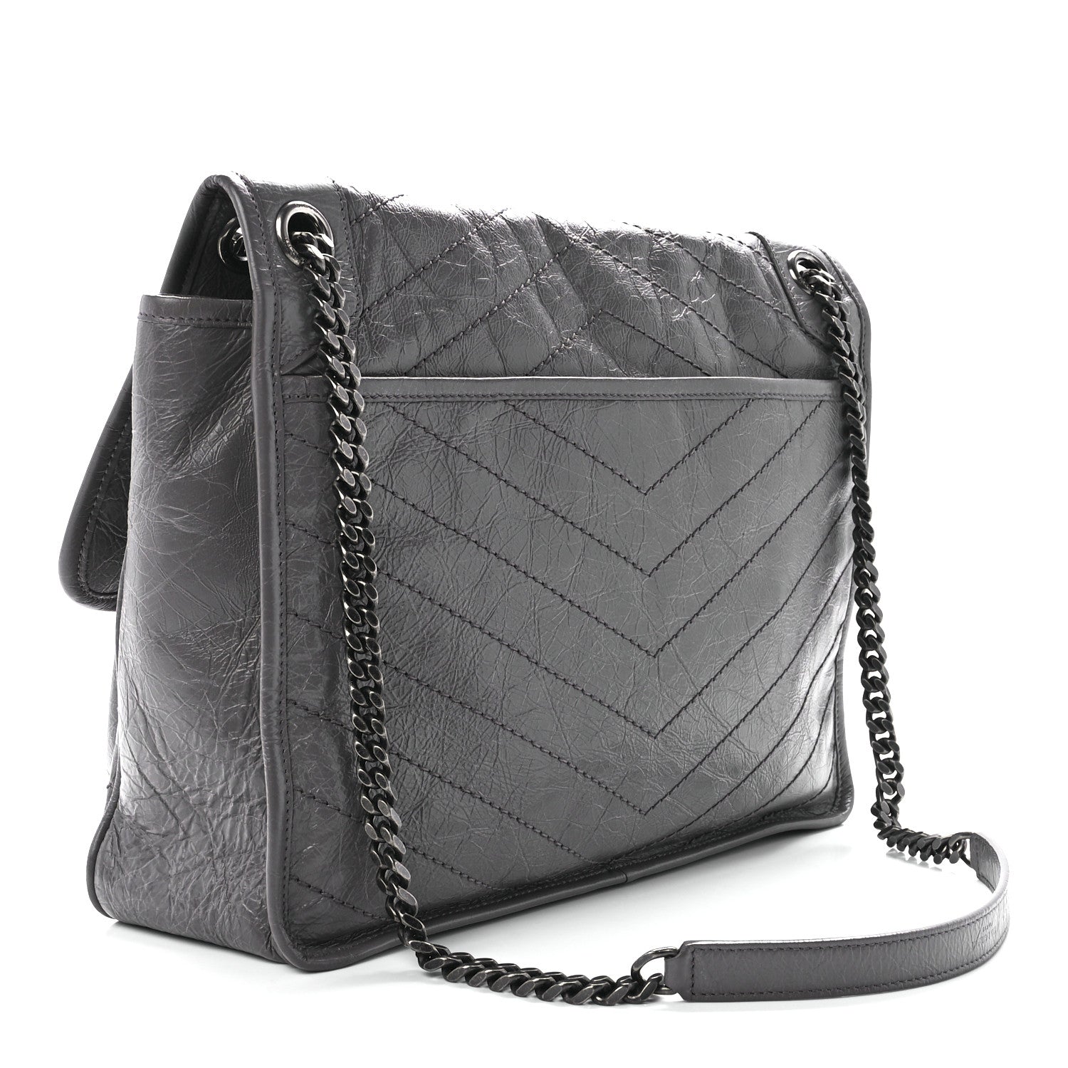 Saint Laurent Crinkled Calfskin Matelasse Monogram Large Niki Chain Satchel Storm 3 of 12