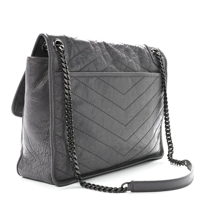 Saint Laurent Crinkled Calfskin Matelasse Monogram Large Niki Chain Satchel Storm 3 of 12