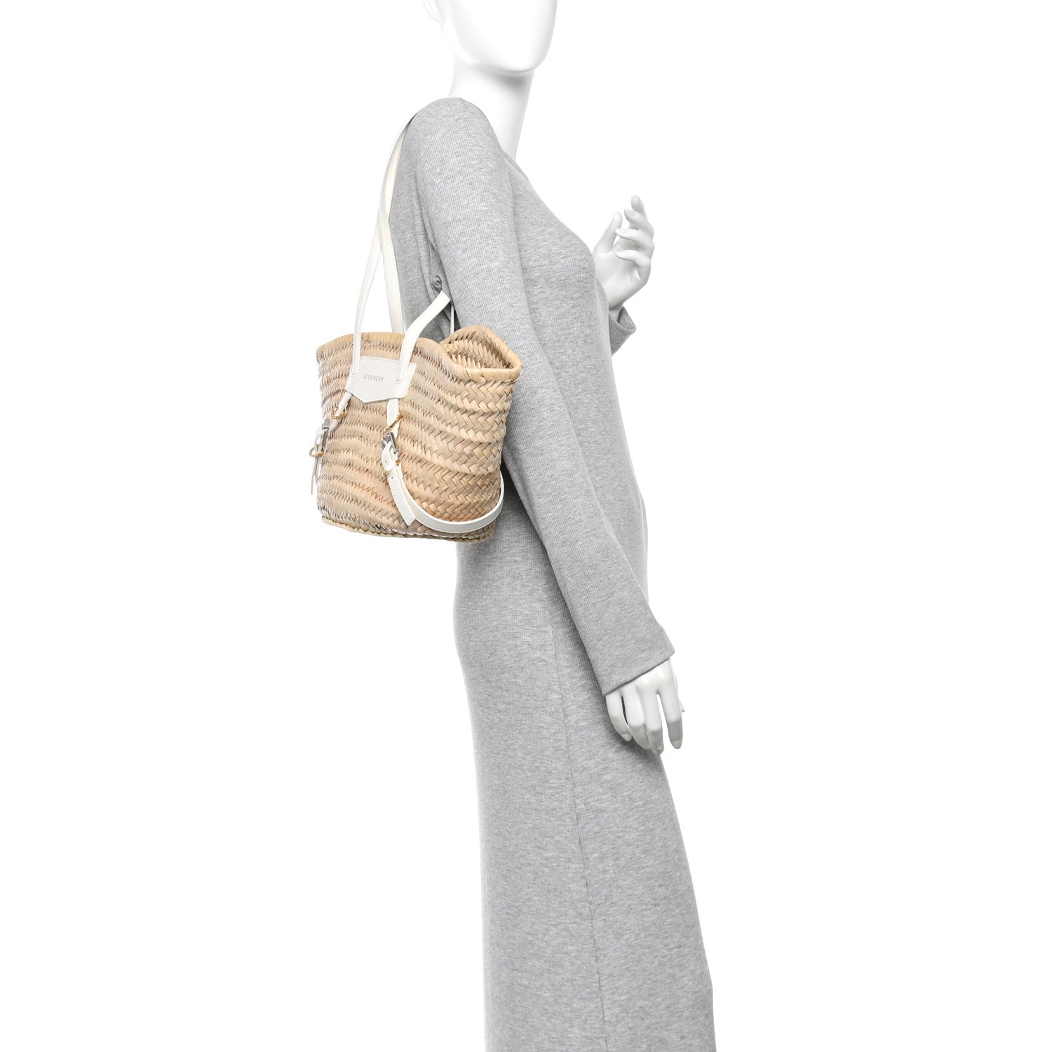 Givenchy Raffia Woven Calfskin Voyou Basket Bag White 2 of 10