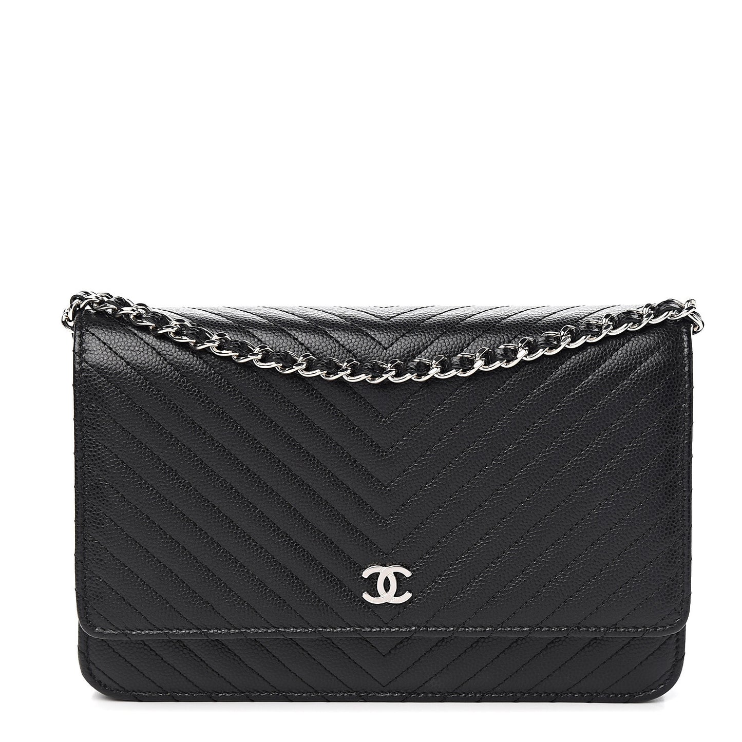 Caviar Chevron Quilted Wallet On Chain WOC Black