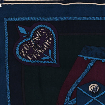 Hermes Cashmere Silk Zouaves Et Dragons Shawl 140 Marine Bordeaux Cobalt 5 of 5
