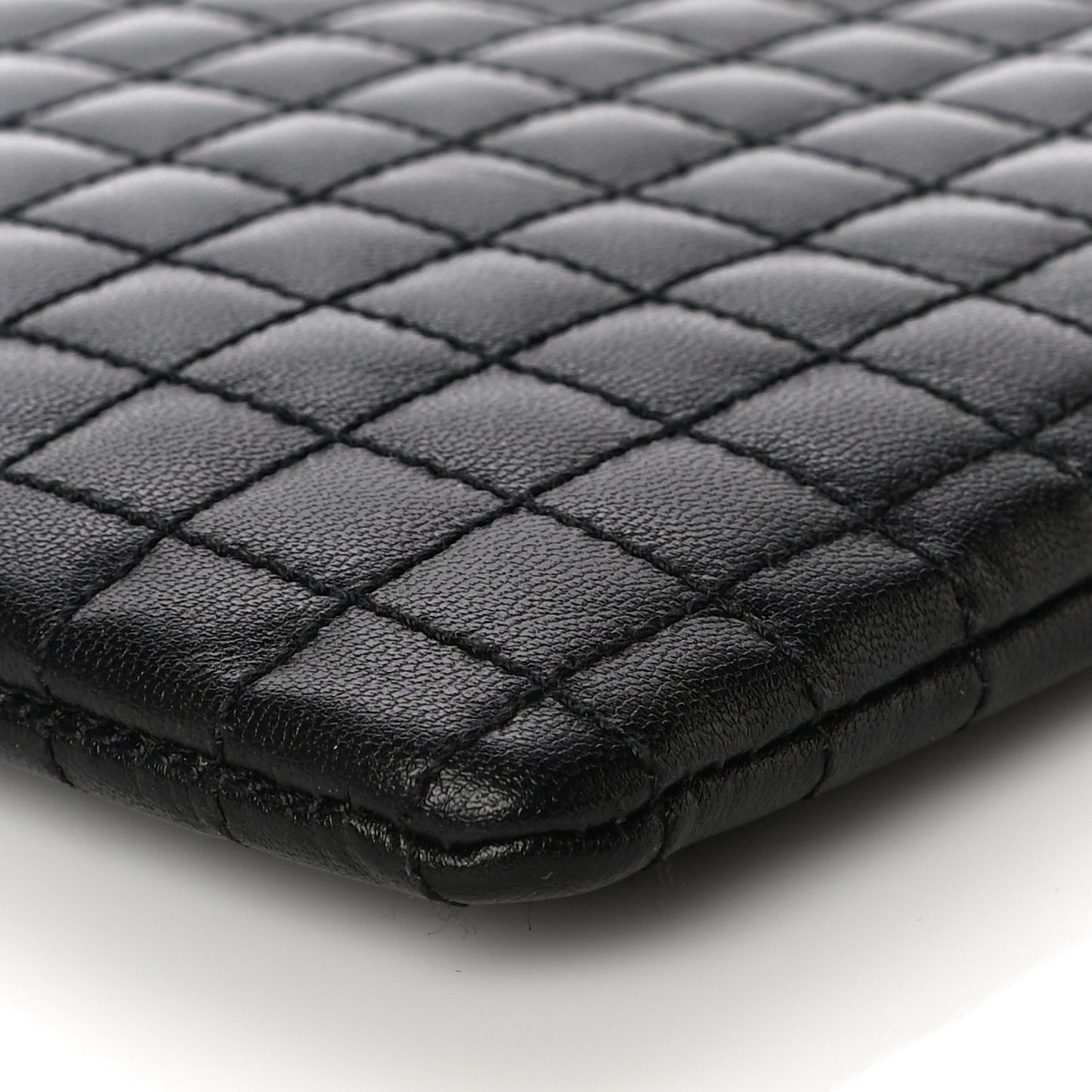 Calfskin Quilted C Charm Pouch Black