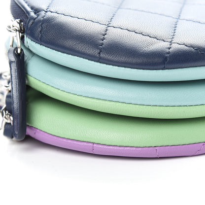 Chanel Lambskin Quilted Round Clutch With Chain Navy Blue Green Purple 9 of 11