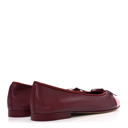 Chanel Lambskin Cap Toe CC Ballerina Flats 38.5 Burgundy Pink 5 of 11