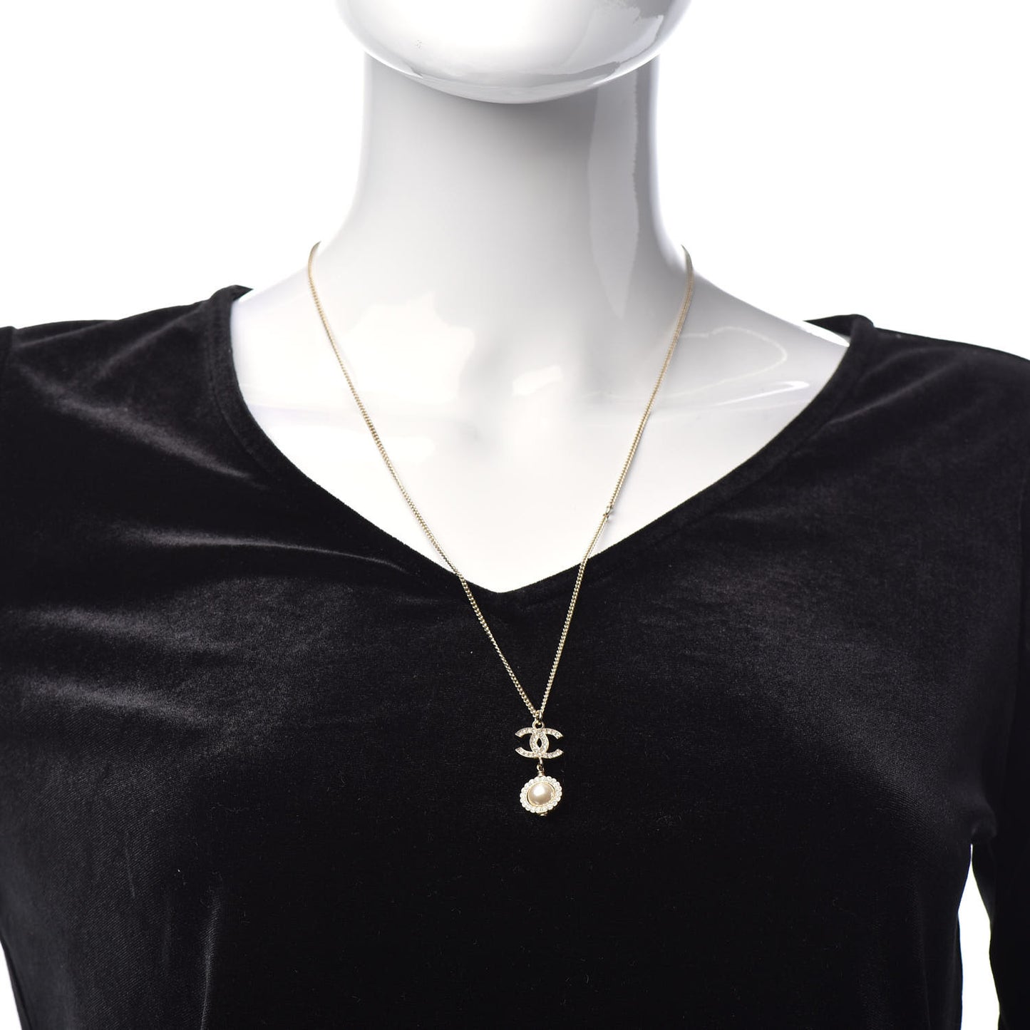 Crystal Pearl CC Lace Camellia Necklace Gold