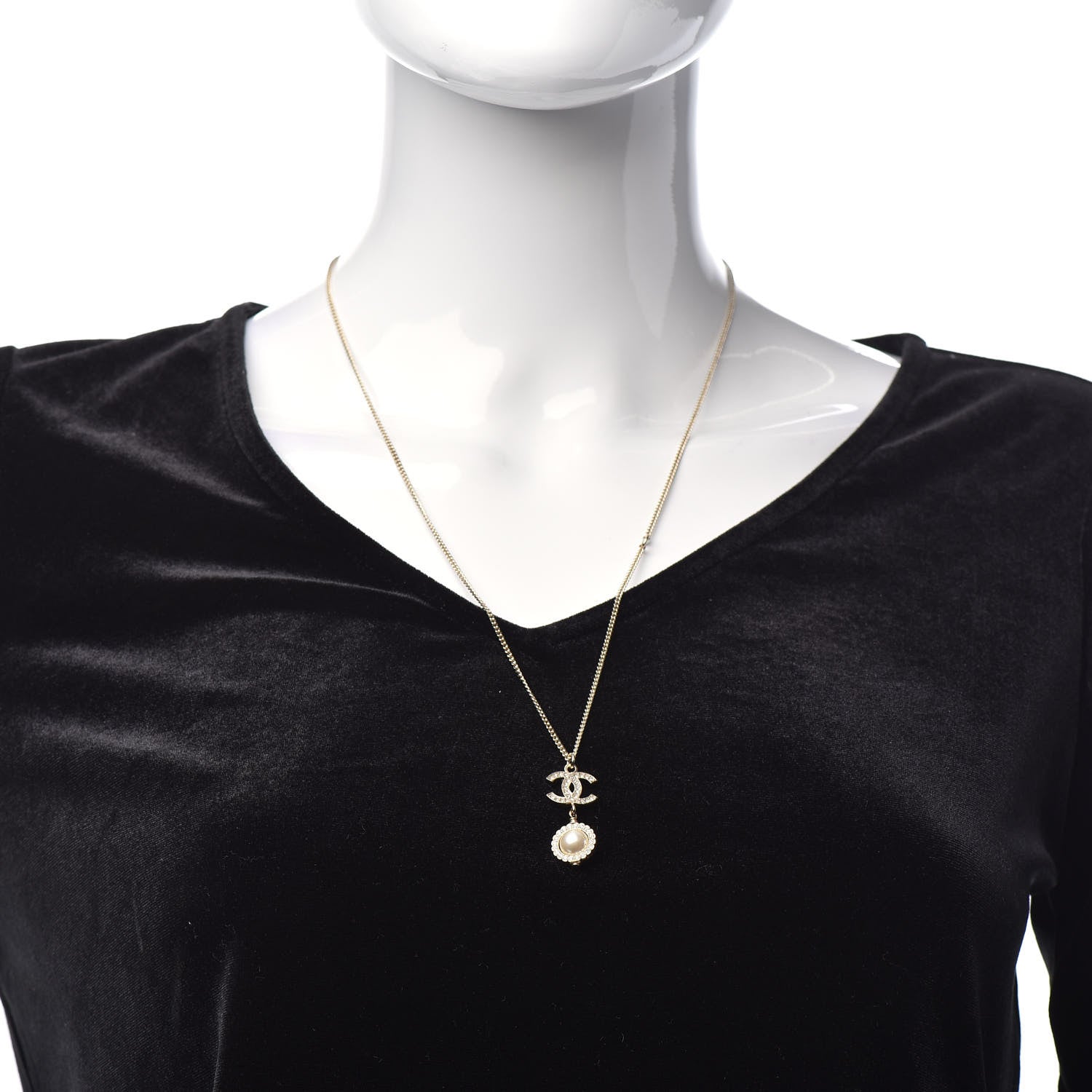 Chanel Crystal Pearl CC Lace Camellia Necklace Gold 2 of 6