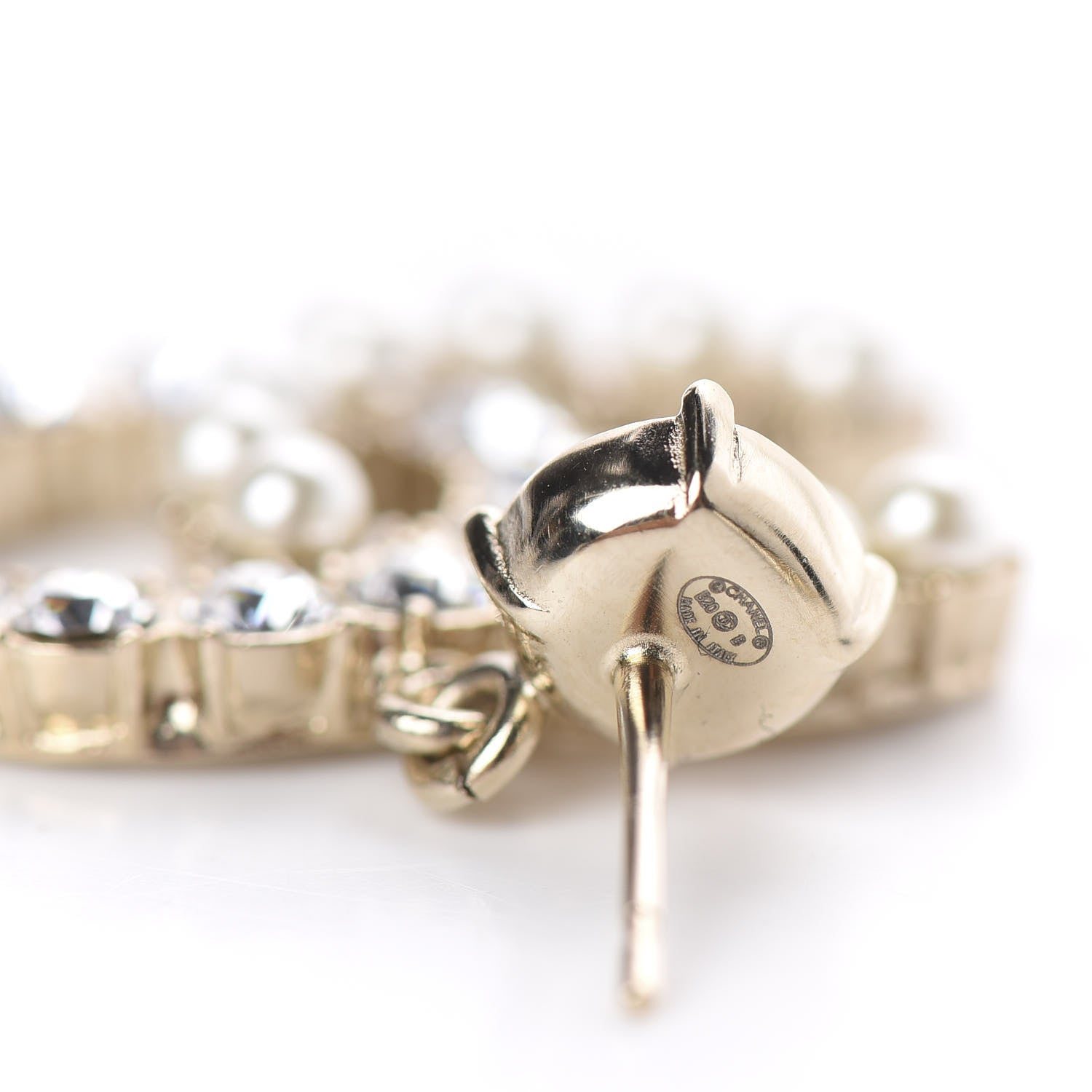 Chanel Crystal Pearl Dazzling Domino CC Drop Earrings Gold 4 of 4