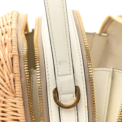Prada Wicker Saffiano Midolino Odette Top Handle Bag Tan White 14 of 22