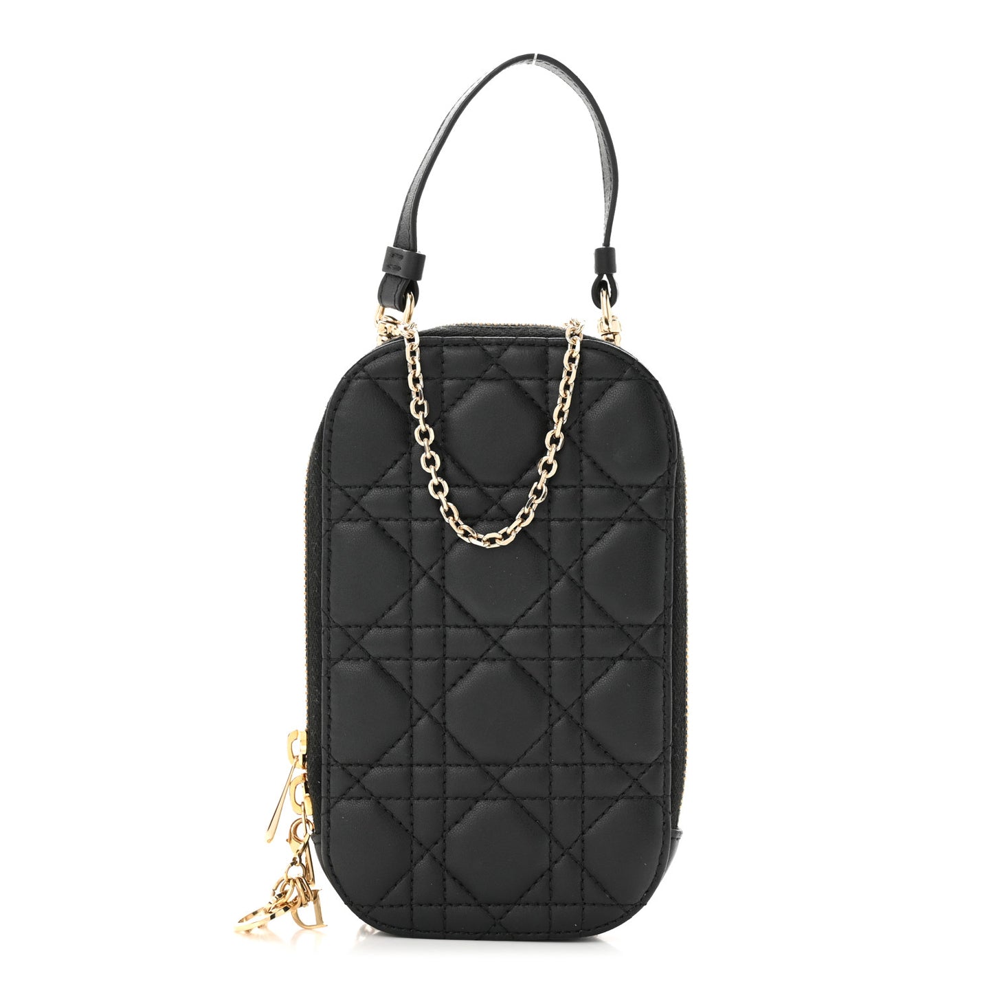 Lambskin Cannage Lady Dior Phone Holder Black