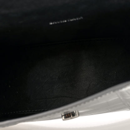 Balenciaga Metallic Calfskin Crocodile Embossed Hourglass Top Handle Bag XS Silver 5 of 9