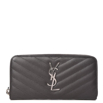 Saint Laurent Grain De Poudre Matelasse Chevron Monogram Zip Around Wallet Coal 1 of 9