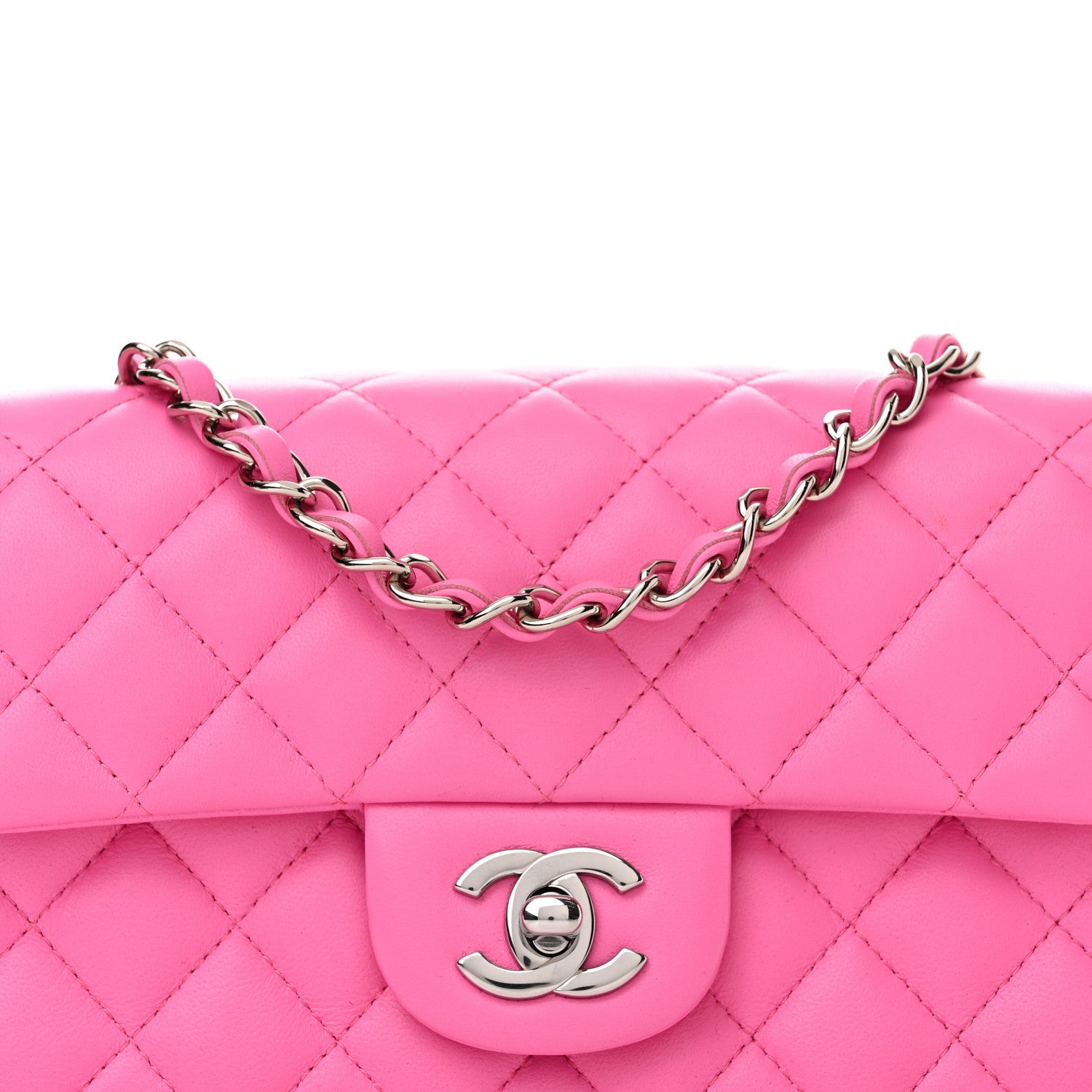 Chanel Lambskin Quilted Mini Rectangular Flap Neon Pink 7 of 11