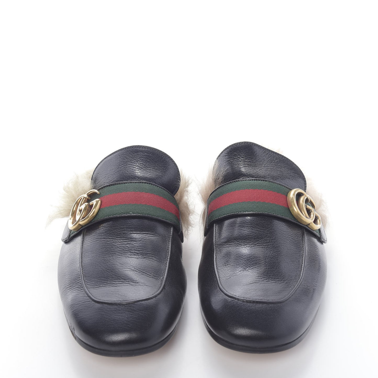 Goatskin Fur Web GG Mens Princetown Slippers 8 Black