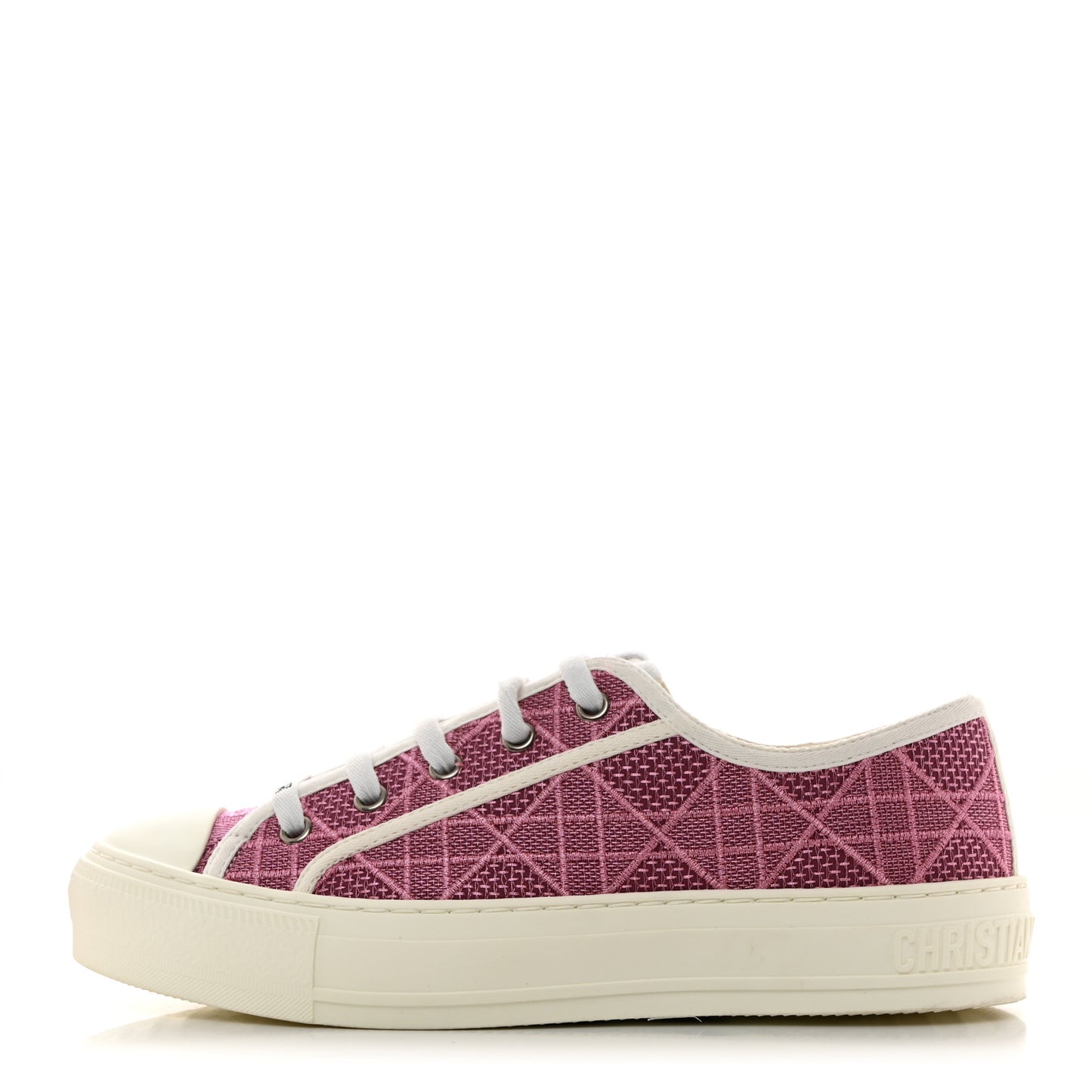 Laminated Canvas Cannage Embroidered Womens Walk'N'Dior Low Top Sneakers 37 Metal Rose