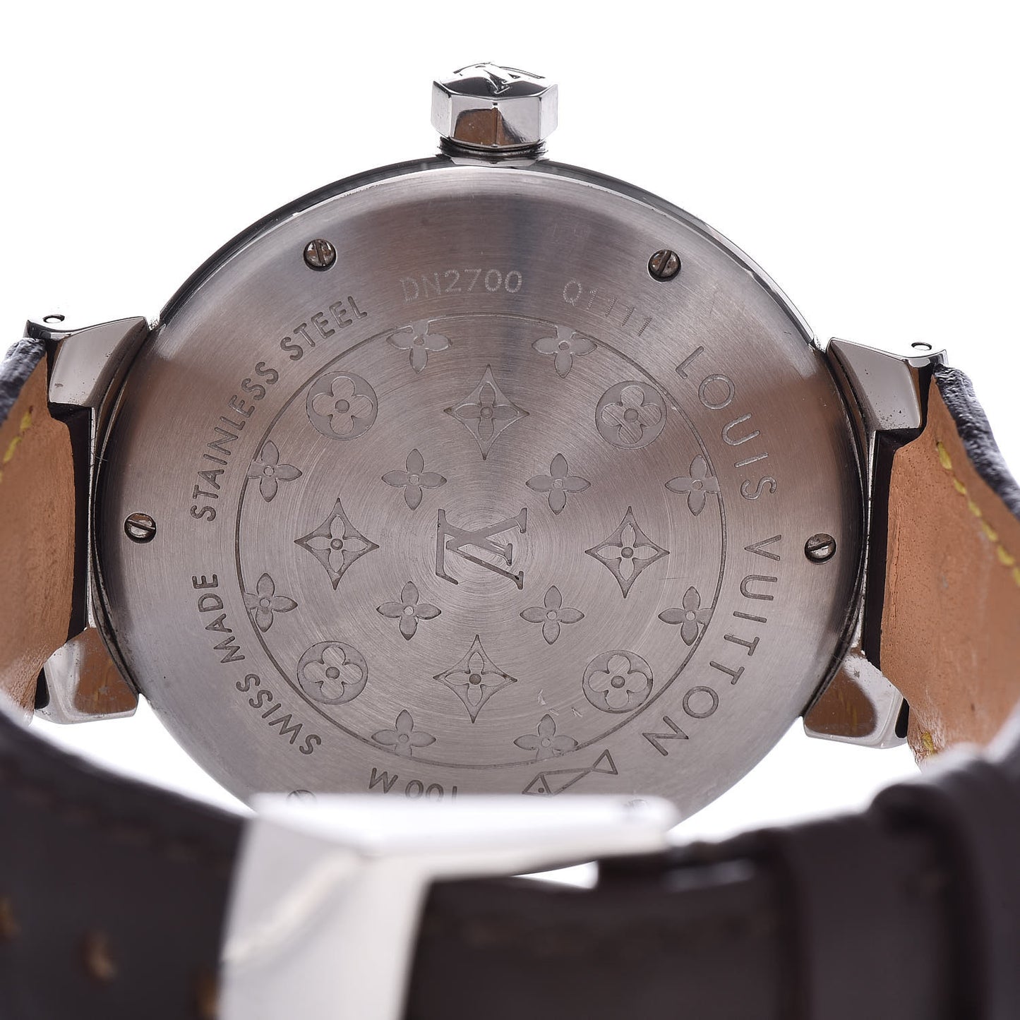 Stainless Steel Calfskin 39mm Tambour Quartz Watch Brown
