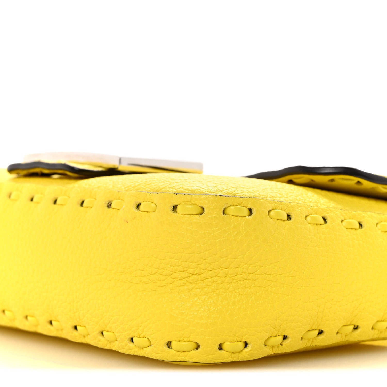 Fendi Cuoio Roma Sellerissima Nappa Sintetica Tape Stitch Mini Baguette Acid Yellow 9 of 15