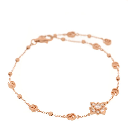 Gucci 18K Rose Gold Diamond GG Flora Station Bracelet 1 of 6
