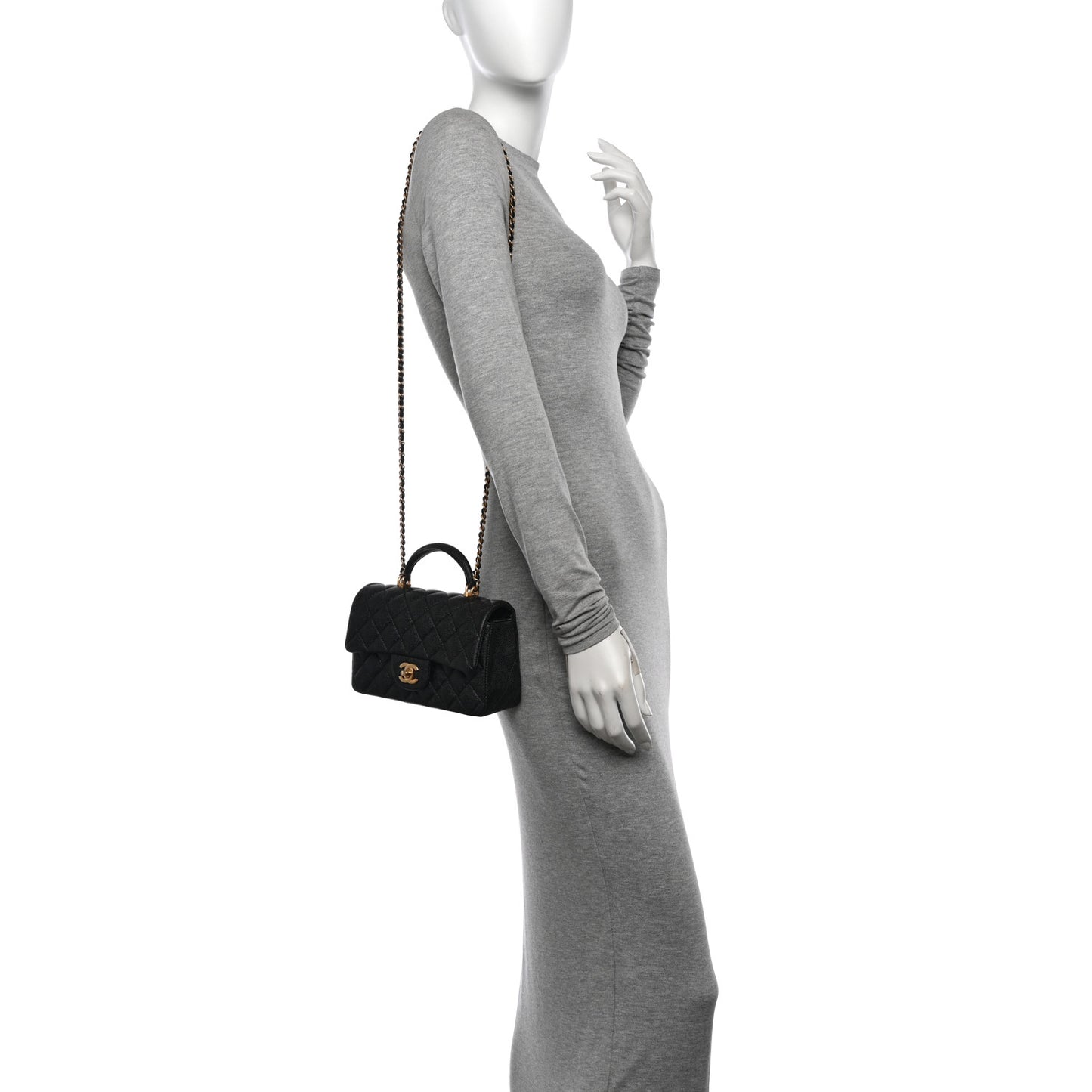 Caviar Quilted Mini Top Handle Rectangular Flap Black