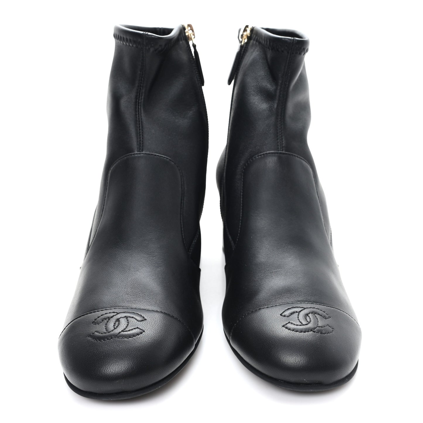 Stretch Lambskin Cap Toe CC Uniform Short Boots 39 Black