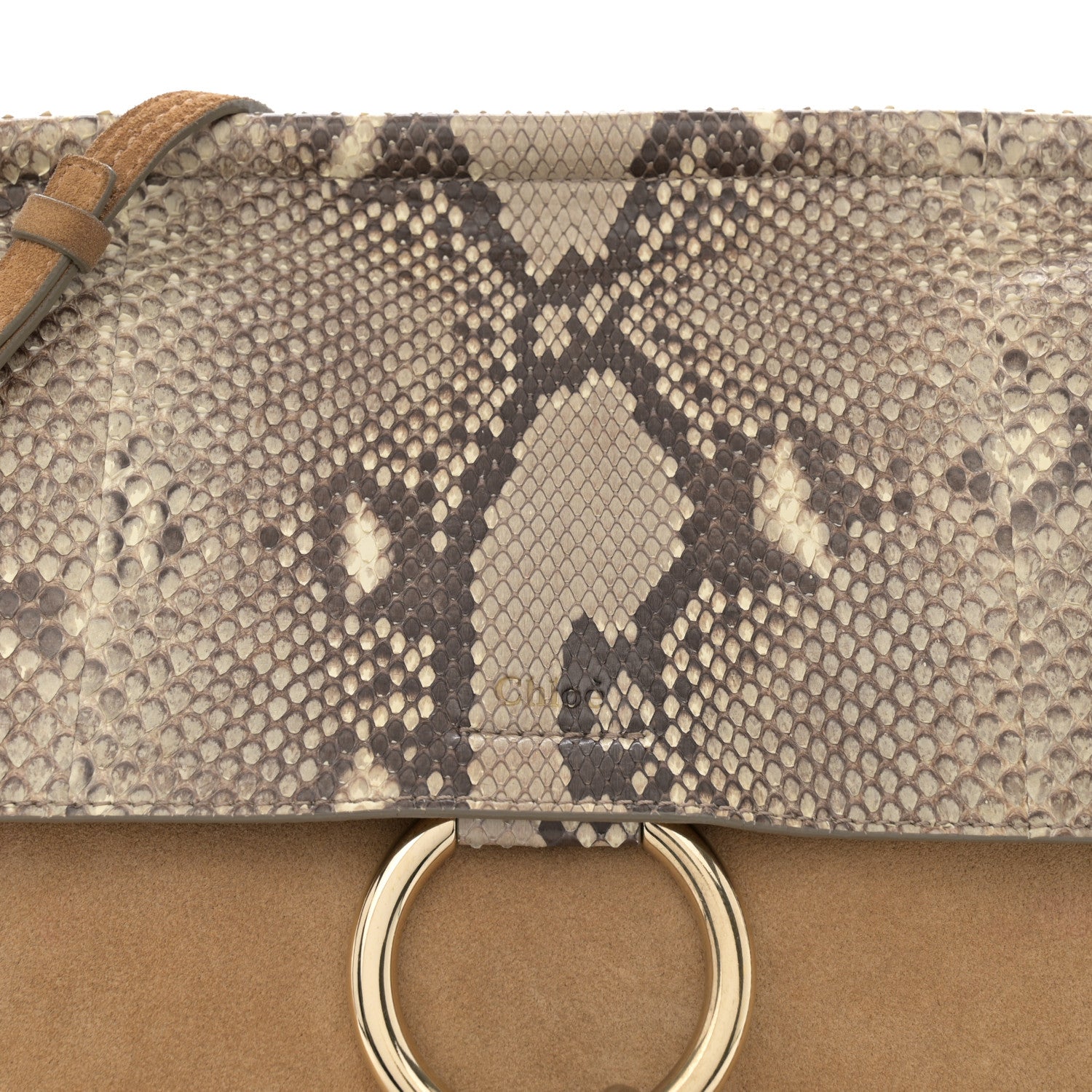 Chloe Snakeskin Suede Medium Faye Shoulder Bag Desert Beige 8 of 13