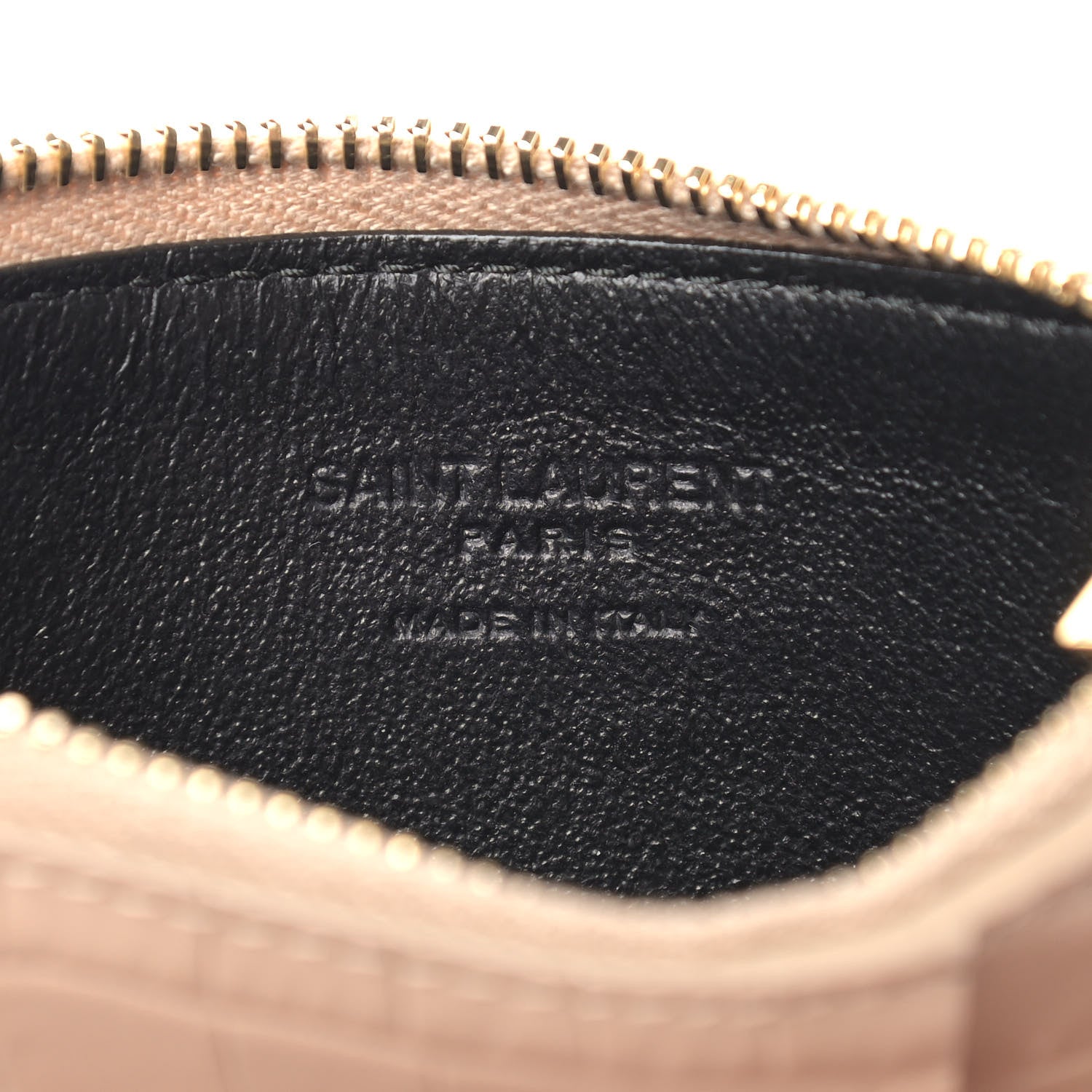 Saint Laurent Calfskin Crocodile Embossed 5 Fragments Zip Pouch Card Holder Dark Beige 6 of 7