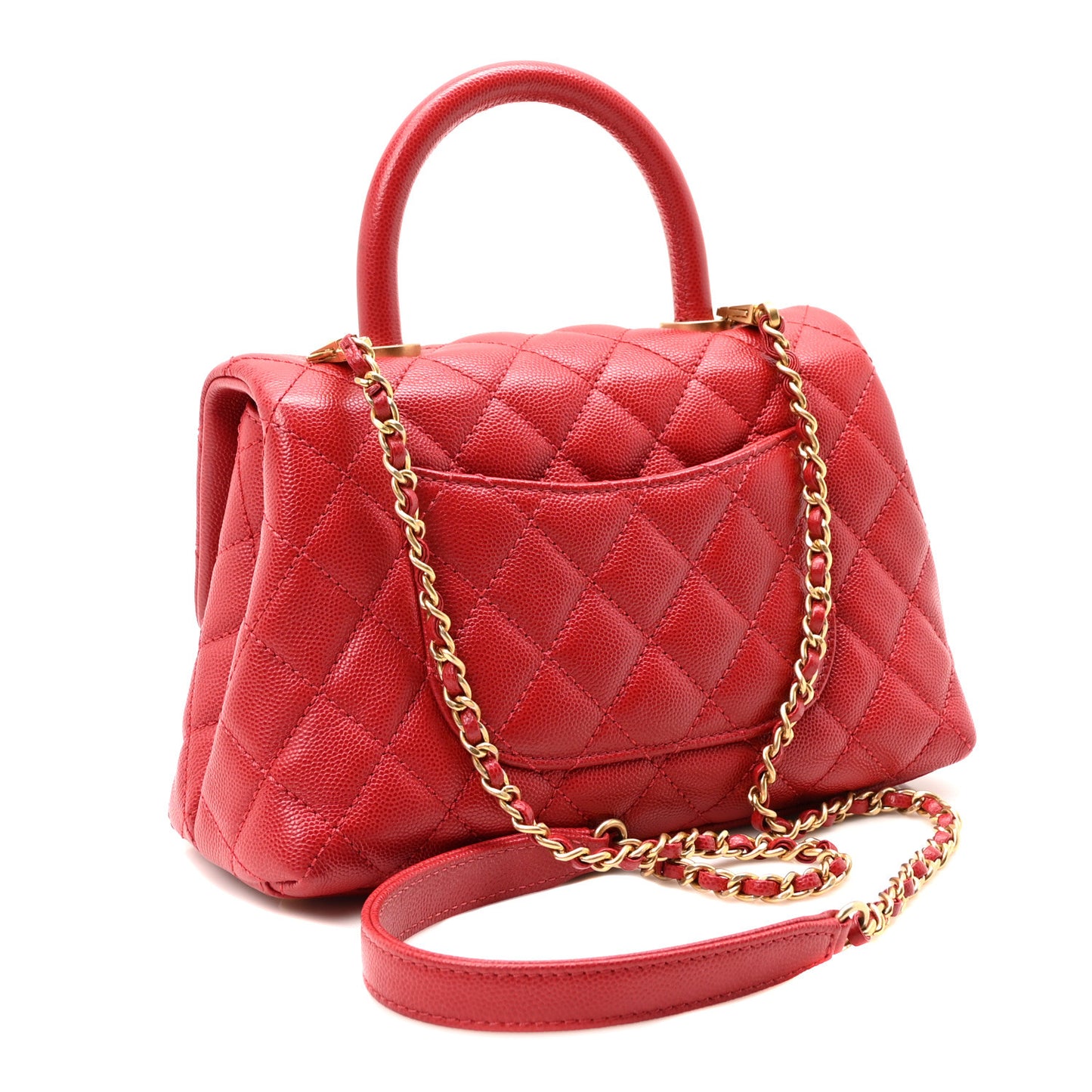 Caviar Quilted Mini Coco Handle Flap Red