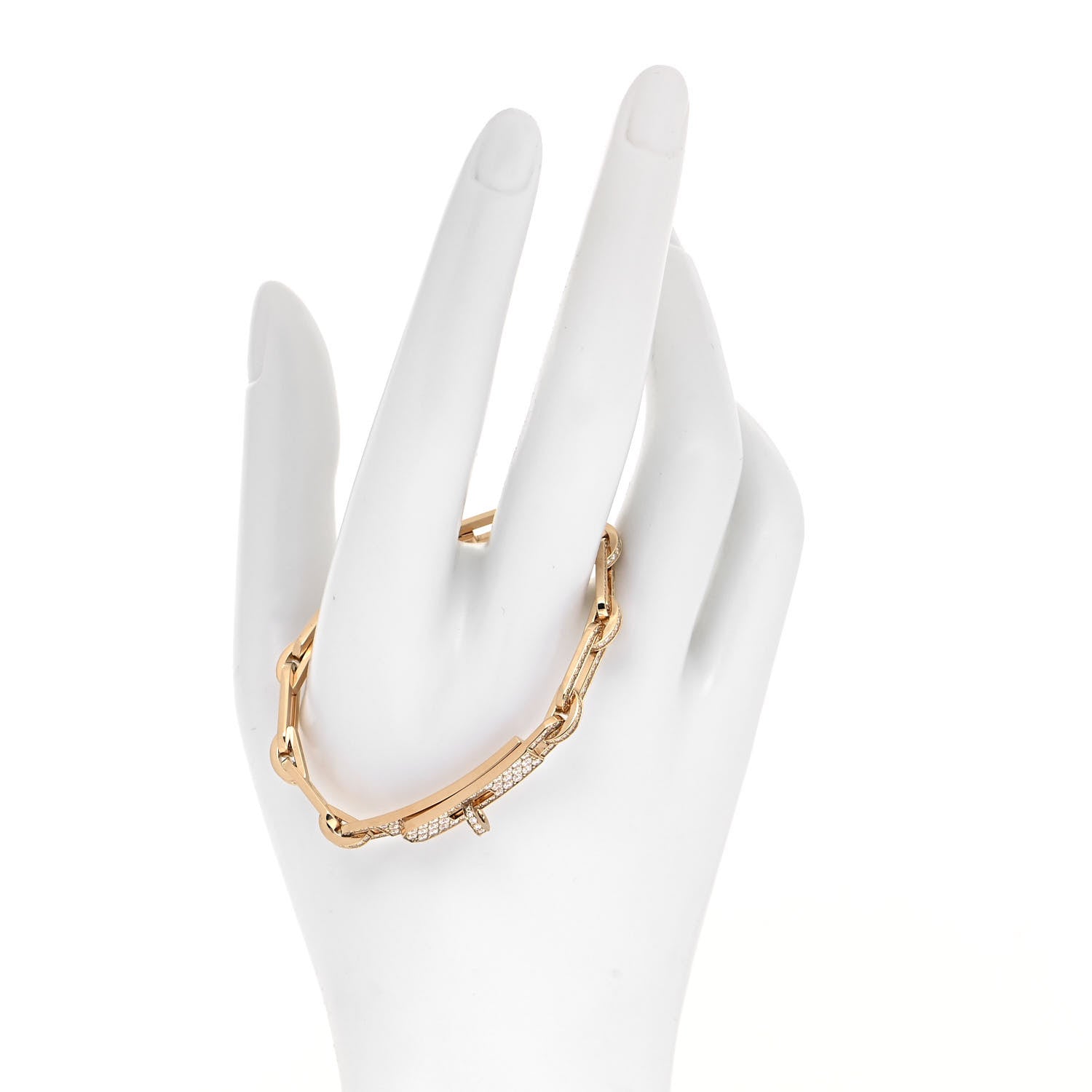 Hermes 18K Yellow Gold Diamond Full Pave PM Kelly Chaine Bracelet SH 2 of 5