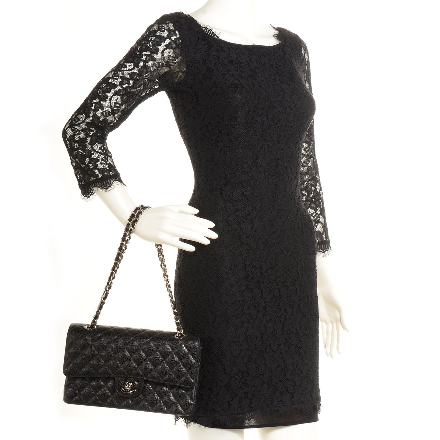 Caviar Quilted Medium Double Flap Black